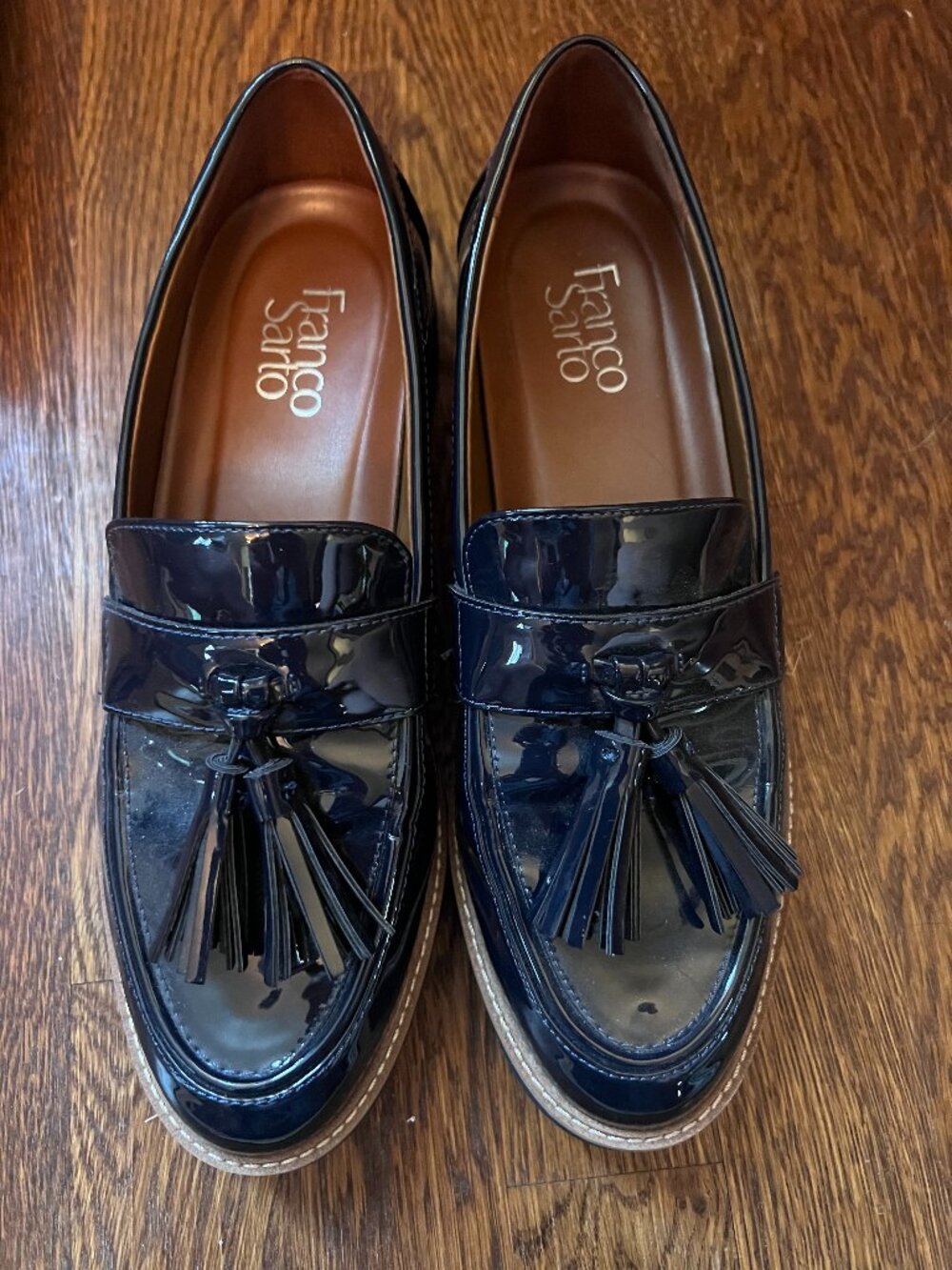 Franco Sarto Navy Patent Tassel Loafers Size 11